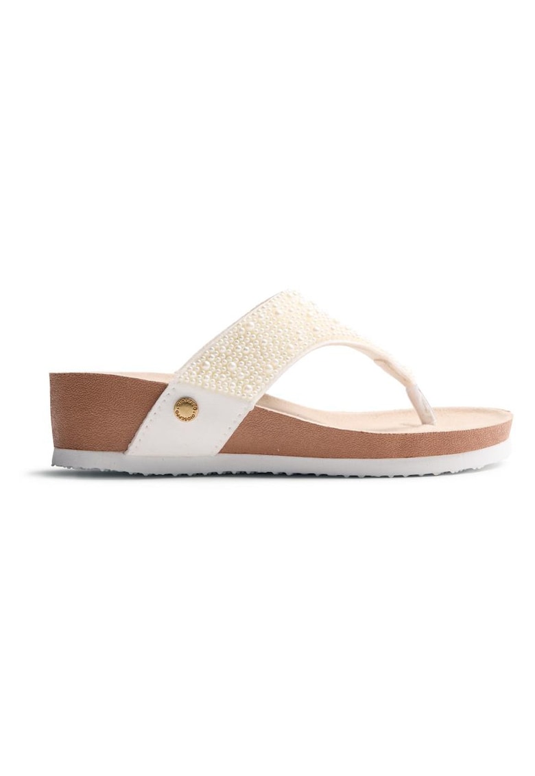 Papuci flip-flop cu margele si toc wedge Orrington - Alb murdar