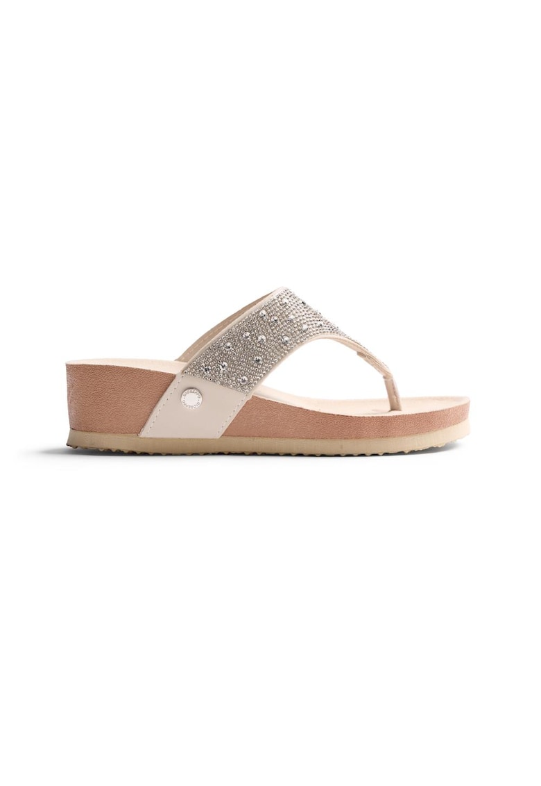 Papuci flip-flop cu toc wedge si strasuri Ruthton - Alb murdar