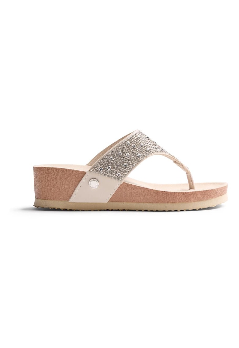 Papuci flip-flop cu toc wedge si strasuri Ruthton - Alb murdar
