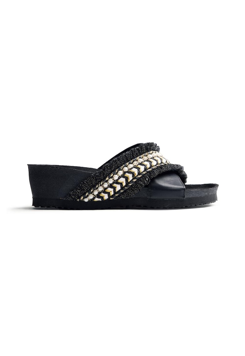 Papuci wedge cu margele Wadena - Negru