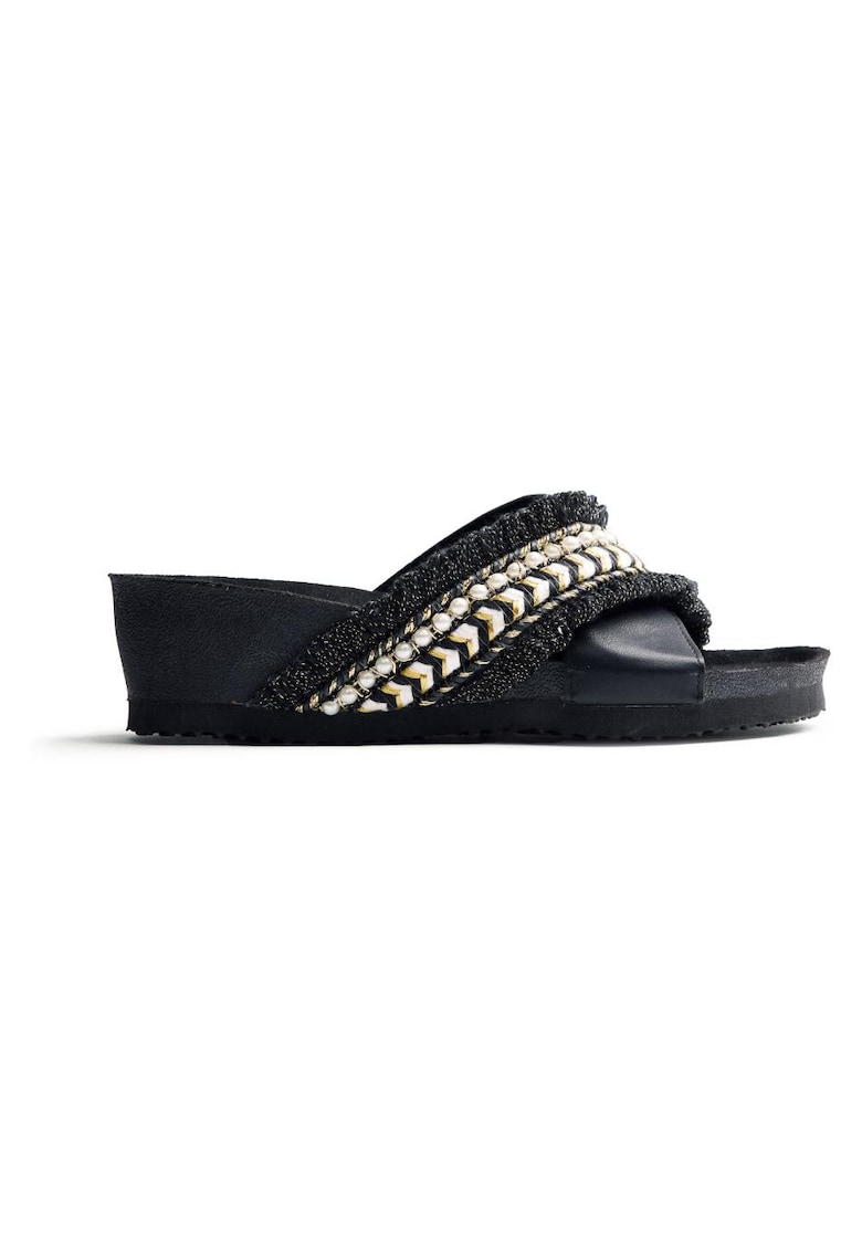 Papuci wedge cu margele Wadena - Negru