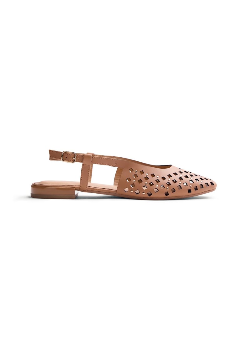 Balerini slingback de piele cu perforatii Kyaka - Maro camel