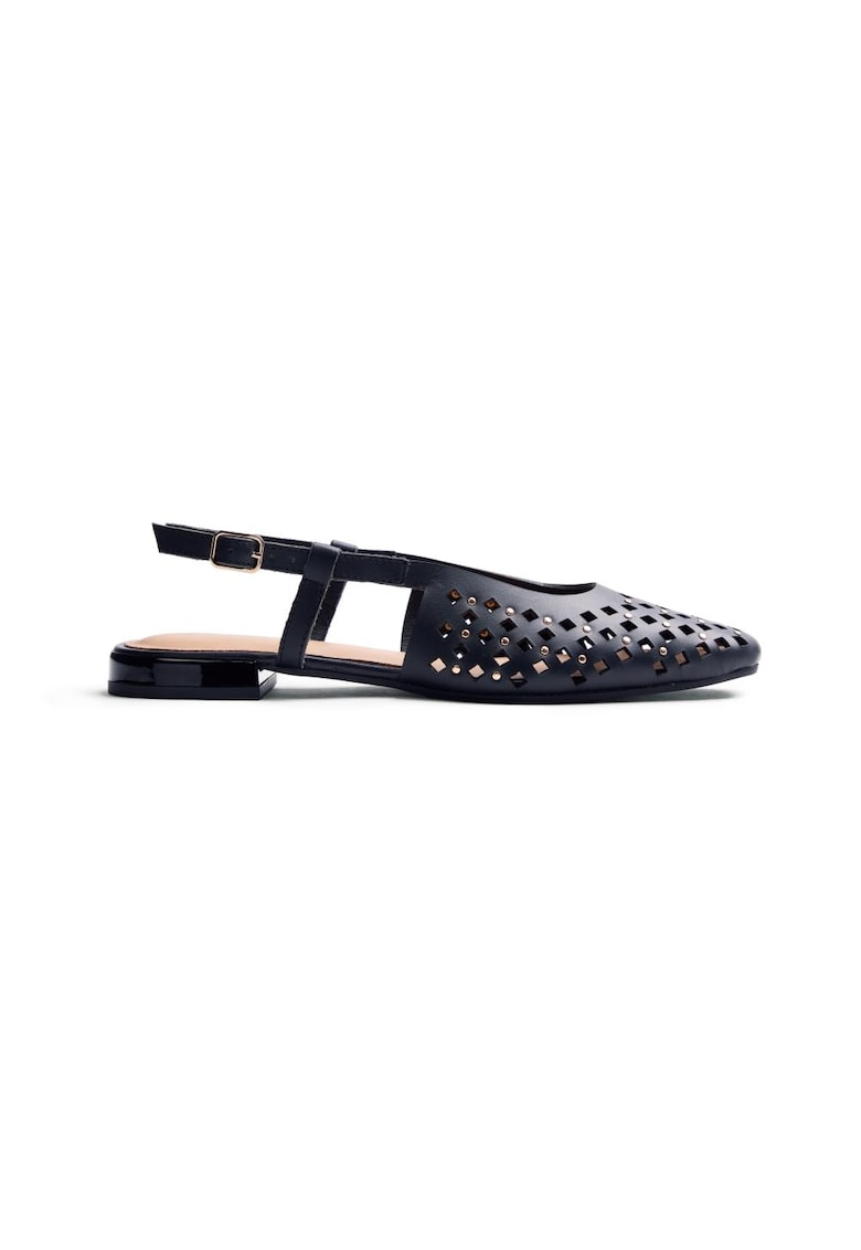 Balerini slingback de piele cu perforatii Kyaka - Negru