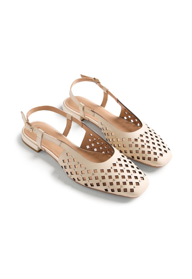 Balerini slingback de piele cu perforatii Kyaka - Alb fildes