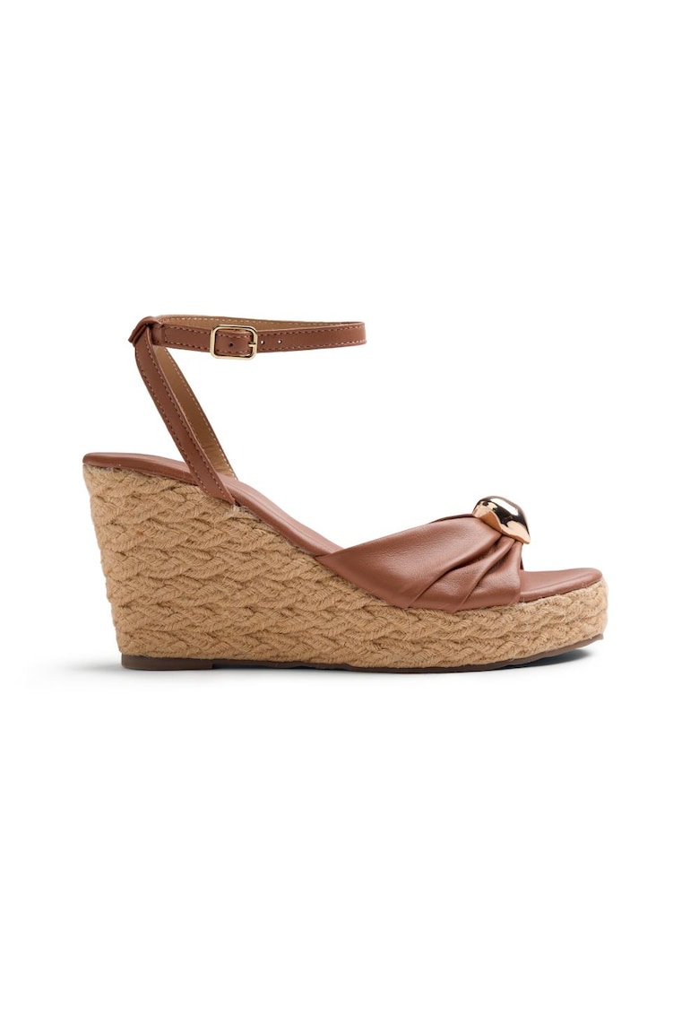 Sandale-espadrile de piele cu platforma wedge Soudan - Maro
