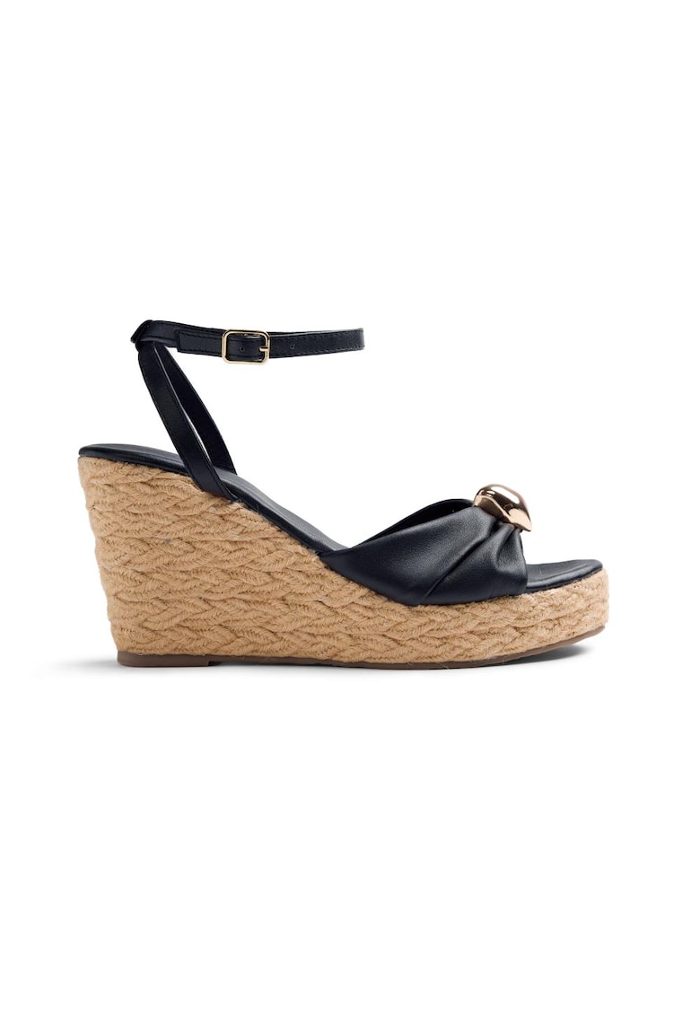 Sandale-espadrile de piele cu platforma wedge Soudan - Negru