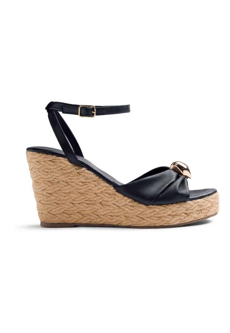 Sandale-espadrile de piele cu platforma wedge Soudan - Negru