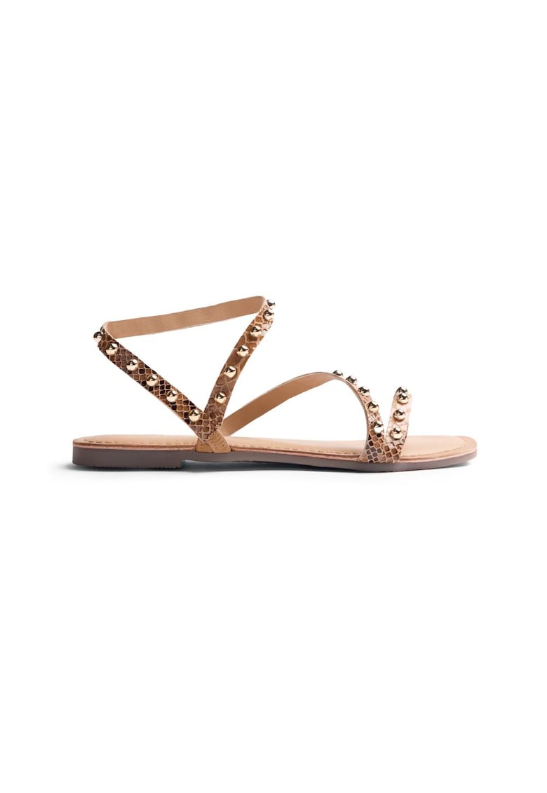 Sandale de piele cu animal print si varf patrat - Maro