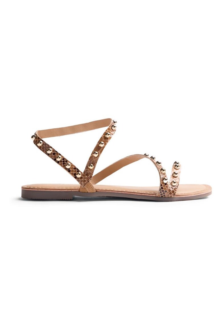 Sandale de piele cu animal print si varf patrat - Maro