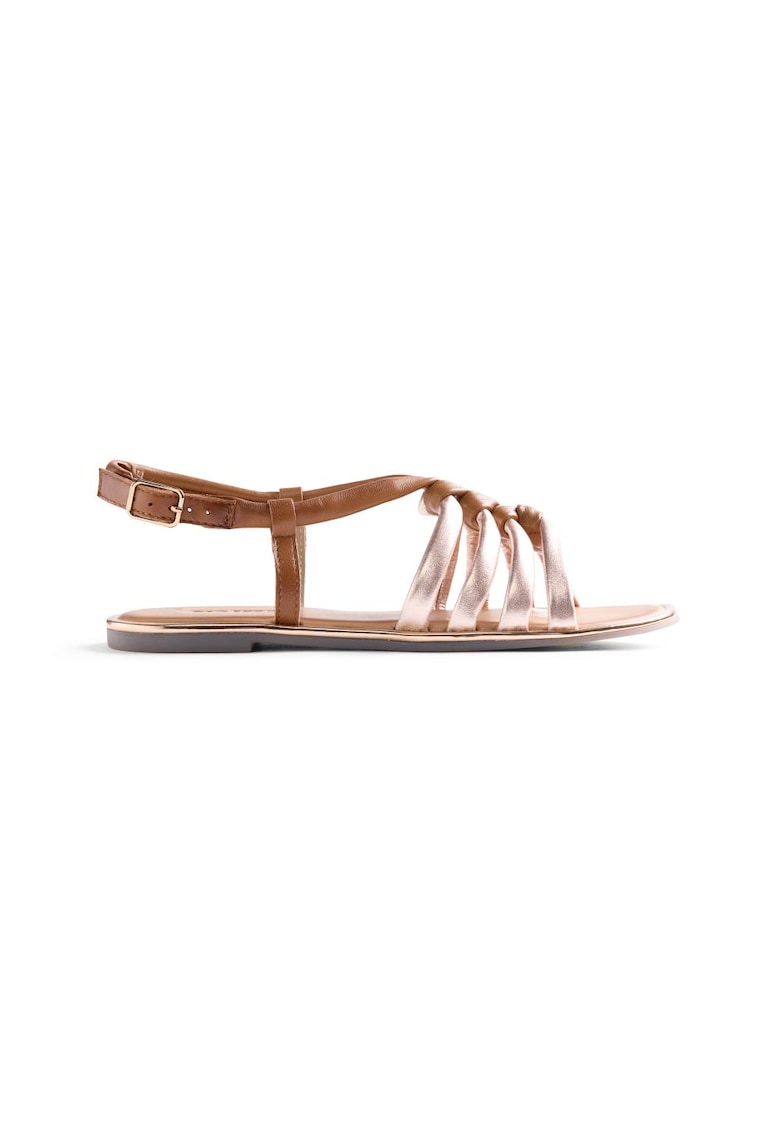 Sandale de piele cu catarama si talpa plata - Caramel