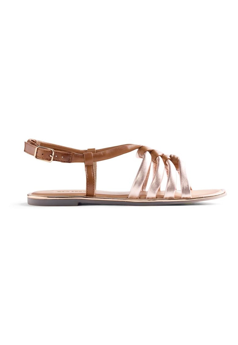 Sandale de piele cu catarama si talpa plata - Caramel