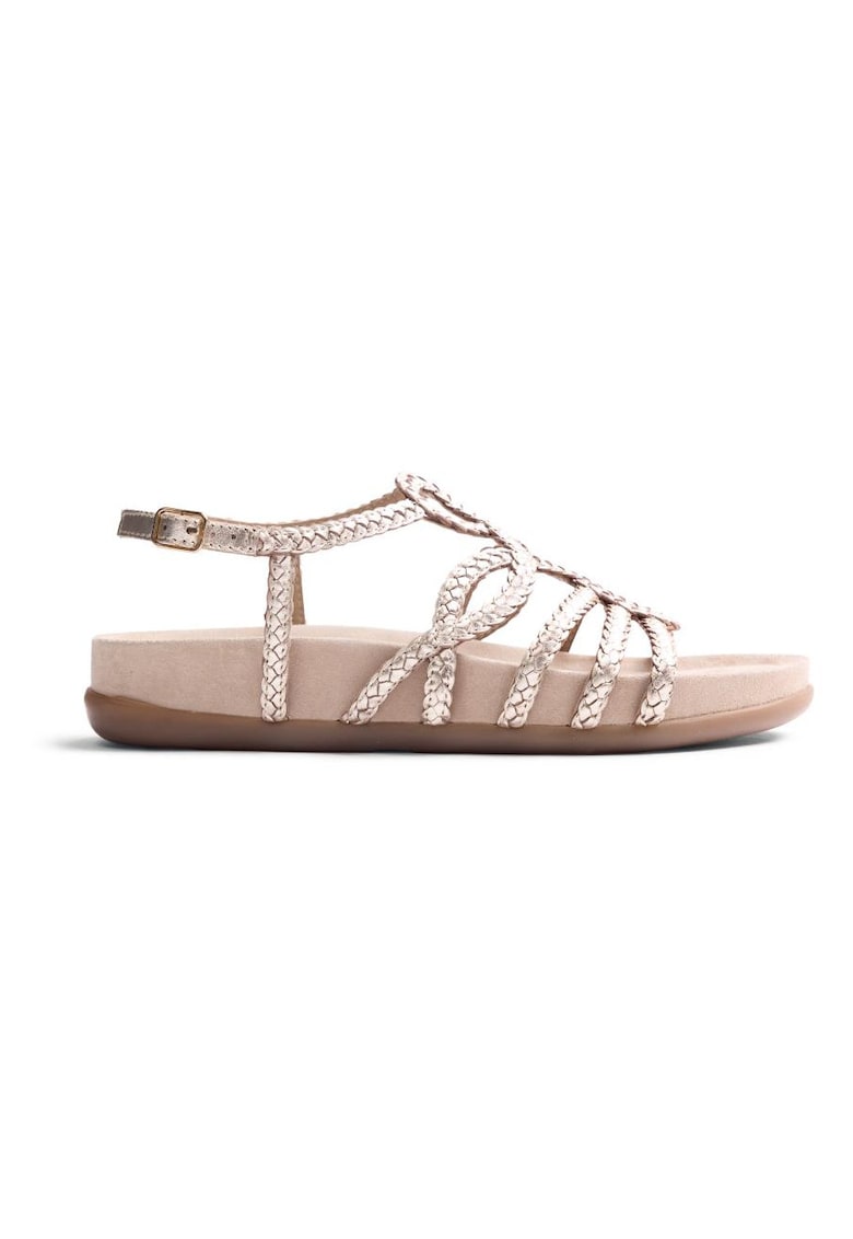 Sandale de piele cu garnituri impletite Marigat - Auriu platinat