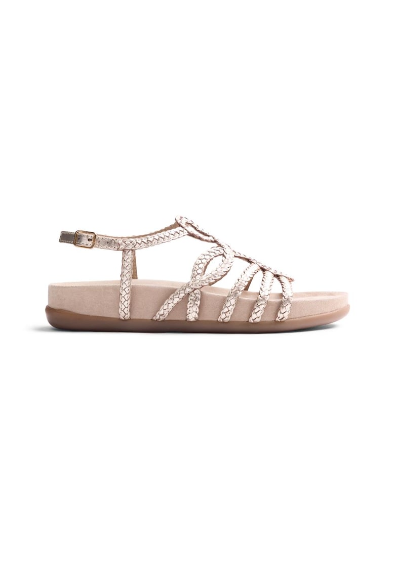 Sandale de piele cu garnituri impletite Marigat - Auriu platinat