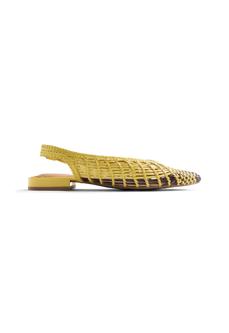 Balerini slingback de piele cu design impletit - Galben