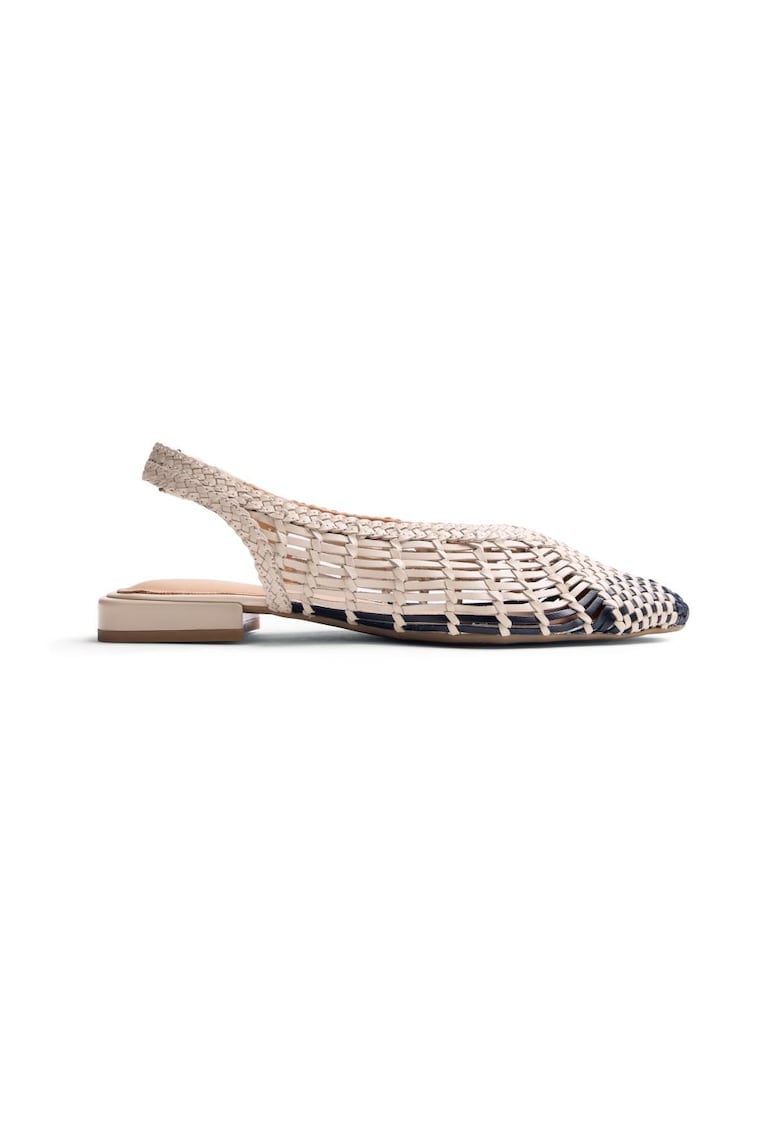 Balerini slingback de piele cu design impletit - Alb murdar