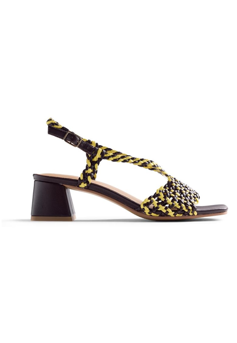 Sandale de piele cu garnituri impletite - Negru/Galben