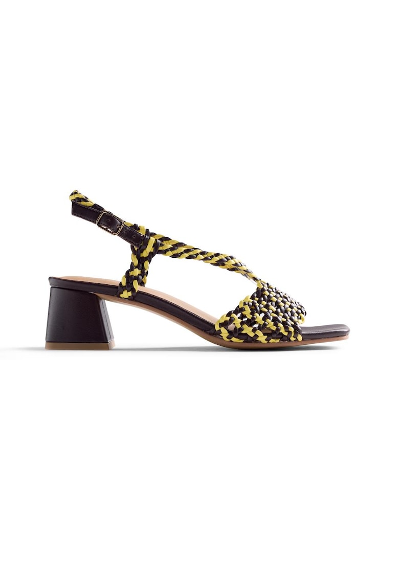 Sandale de piele cu garnituri impletite - Negru/Galben