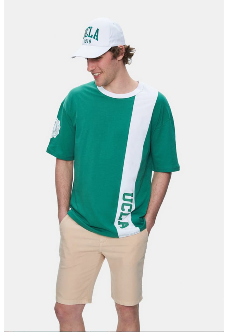 Tricou regular fit - decolteu la baza gatului - imprimeu cu logo - Verde - KEITH - Verde