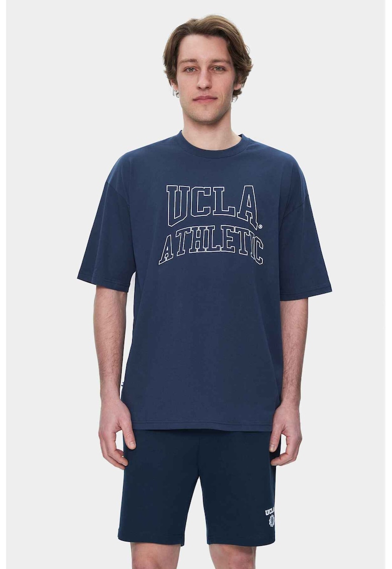 Tricou regular fit - decolteu la baza gatului - imprimeu cu logo - Bleumarin - WEBSTER - Bleumarin