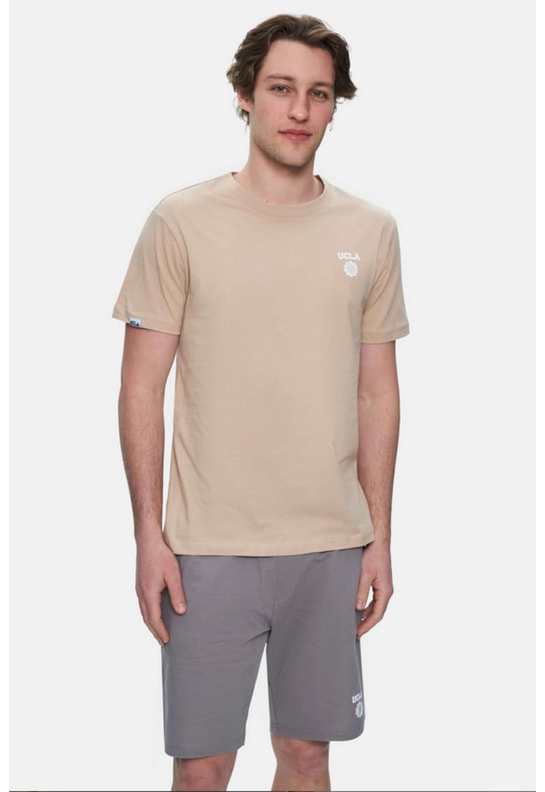 Tricou regular fit - decolteu la baza gatului - imprimeu cu logo - Bej - BASS - Bej