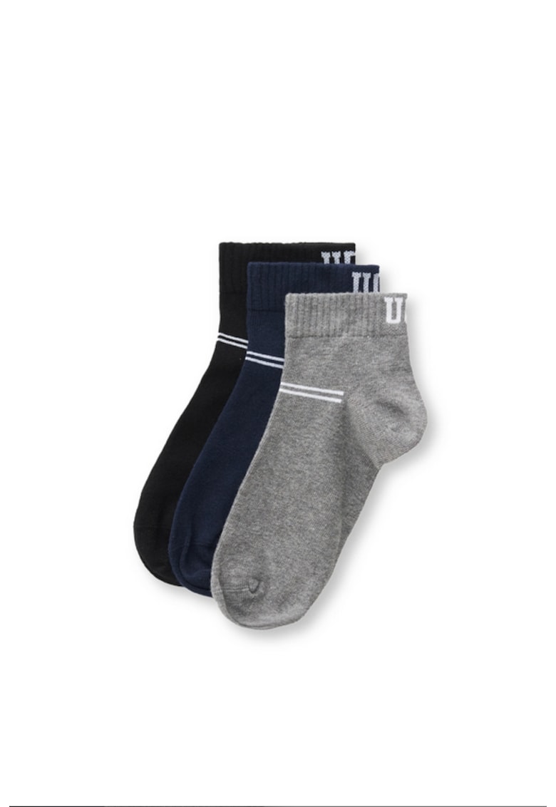 Set de sosete scurte - 3 perechi Brennus - Negru/Gri/Bleumarin