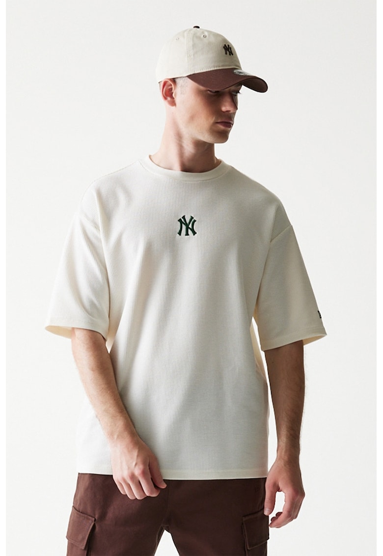 Tricou cu aspect texturat si maneci cazute - Alb