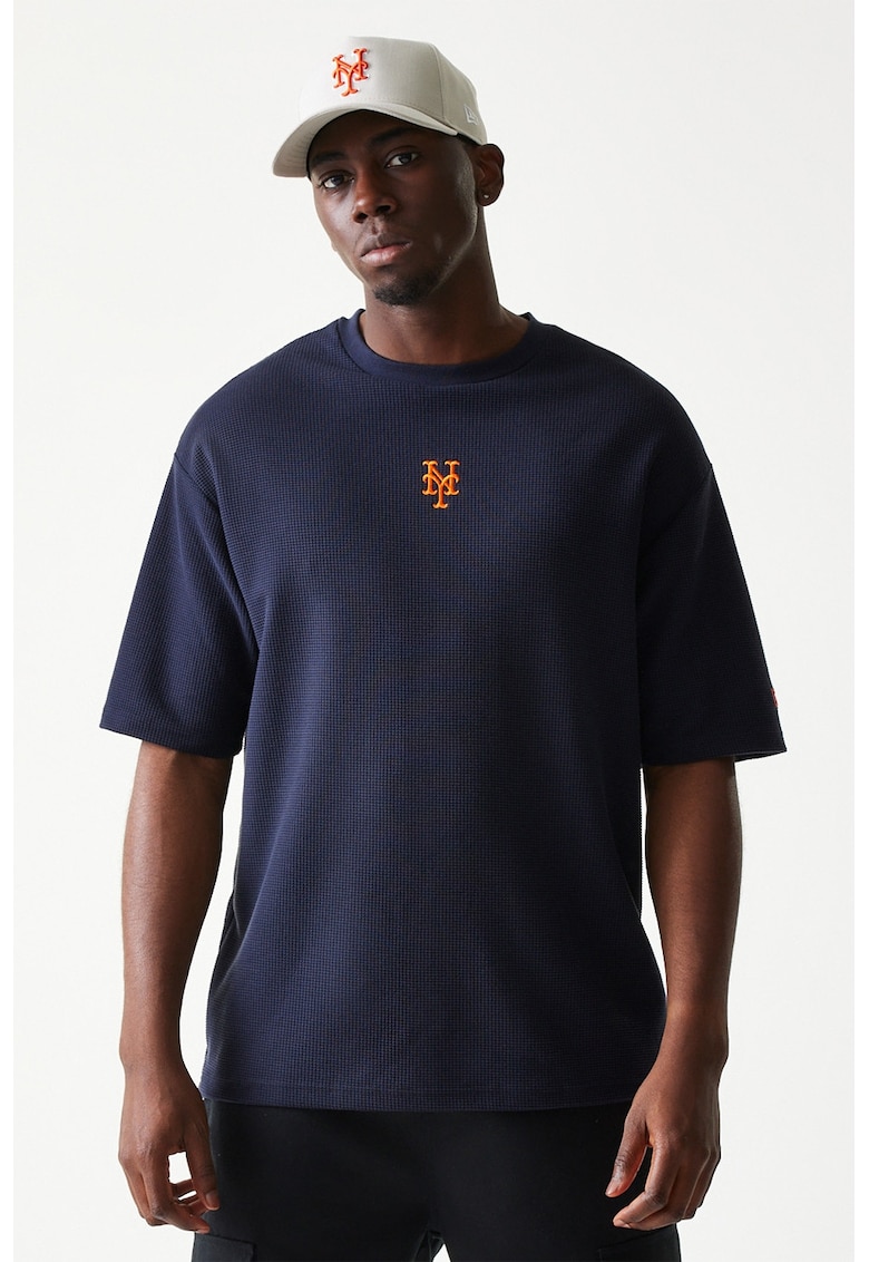 Tricou cu aspect texturat si maneci cazute - Bleumarin