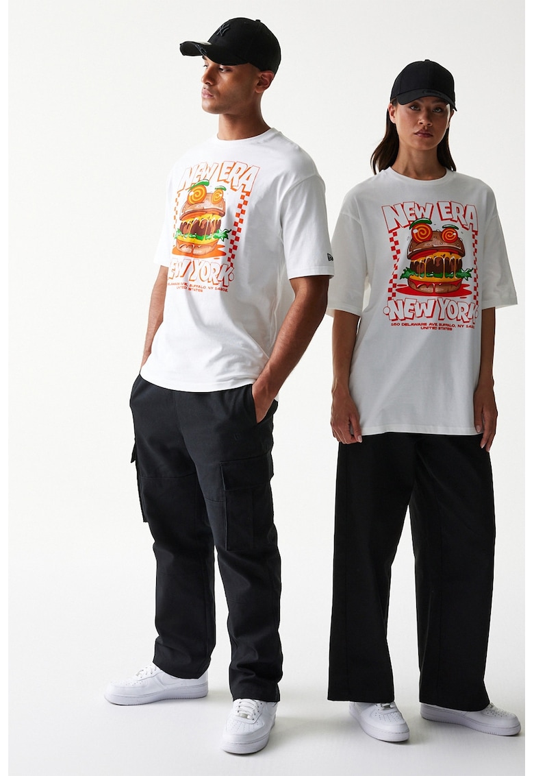 Tricou supradimensionat cu model unisex Food - Alb