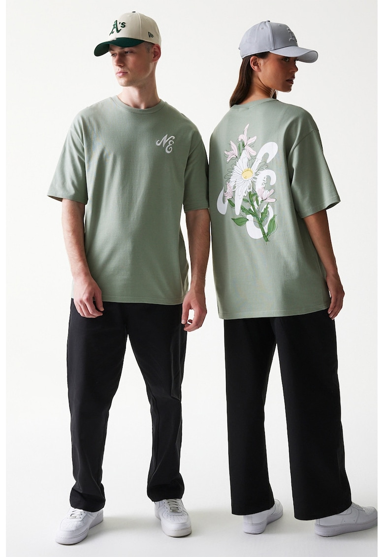 Tricou unisex cu imprimeu floral - Verde pal