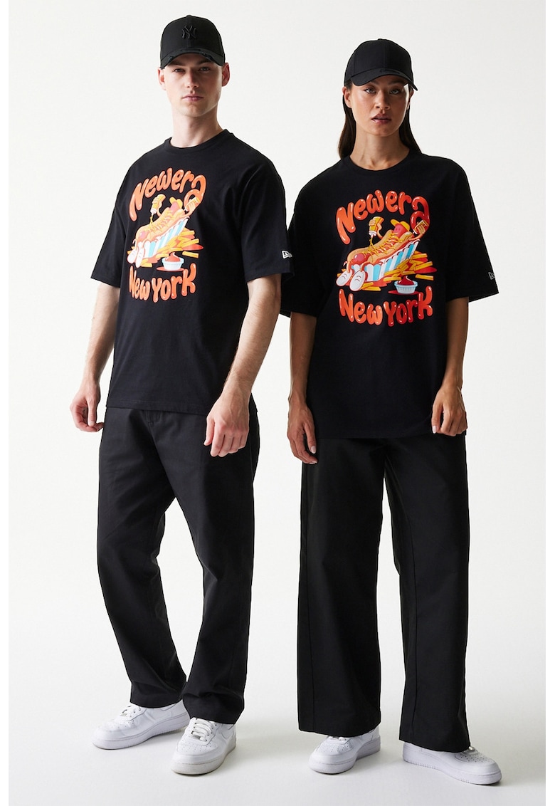 Tricou unisex cu imprimeu grafic - Negru/Portocaliu