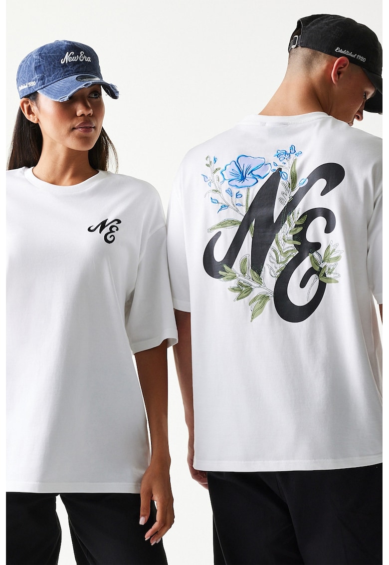 Tricou unisex cu model floral - Alb