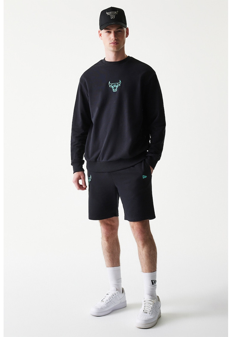 Pantaloni scurti din amestec de bumbac cu logo brodat Chicago Bulls - Negru/Albastru glaciar