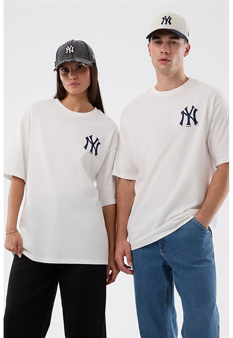Tricou lejer din bumbac cu imprimeu pe partea din spate si model unisex - Alb