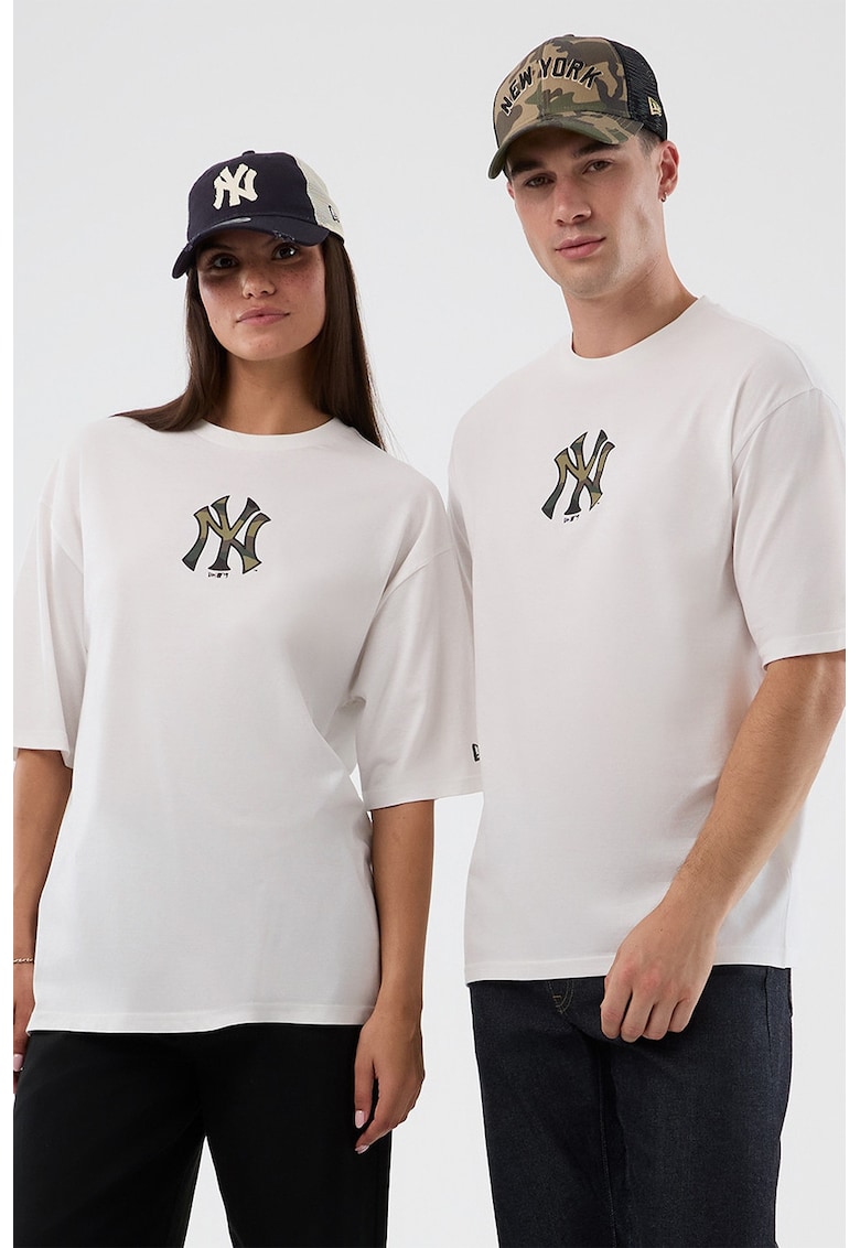 Tricou unisex de bumbac cu logo NY Yankees - Alb