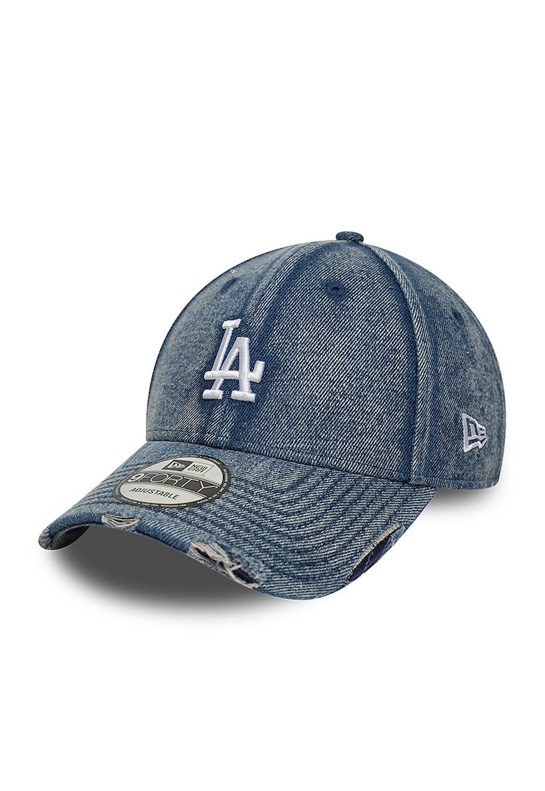Sapca din denim cu aspect decolorat chimic si detalii cu aspect deteriorat 9Forty LA Dodgers - Albastru prafuit