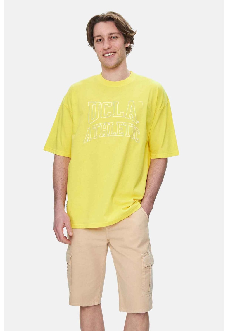 Tricou regular fit - decolteu la baza gatului - imprimeu cu logo - Galben - WEBSTER - Galben