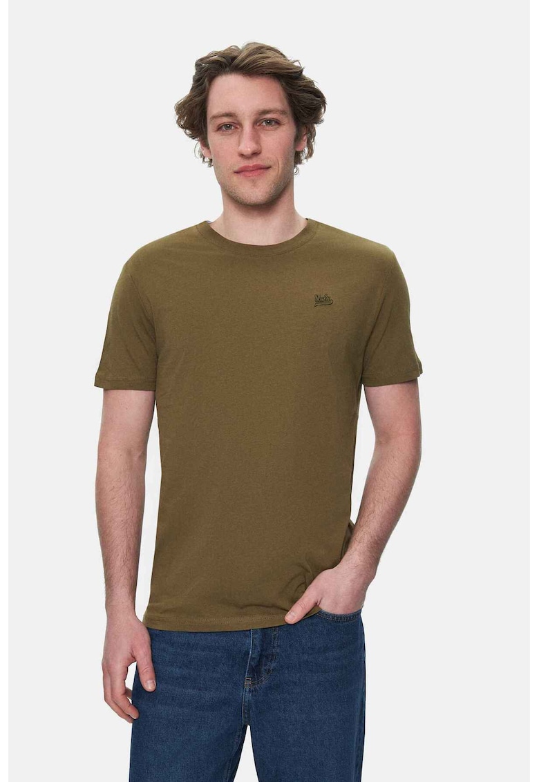 Tricou regular fit - decolteu la baza gatului - imprimeu cu logo - Verde - HARPER - Verde