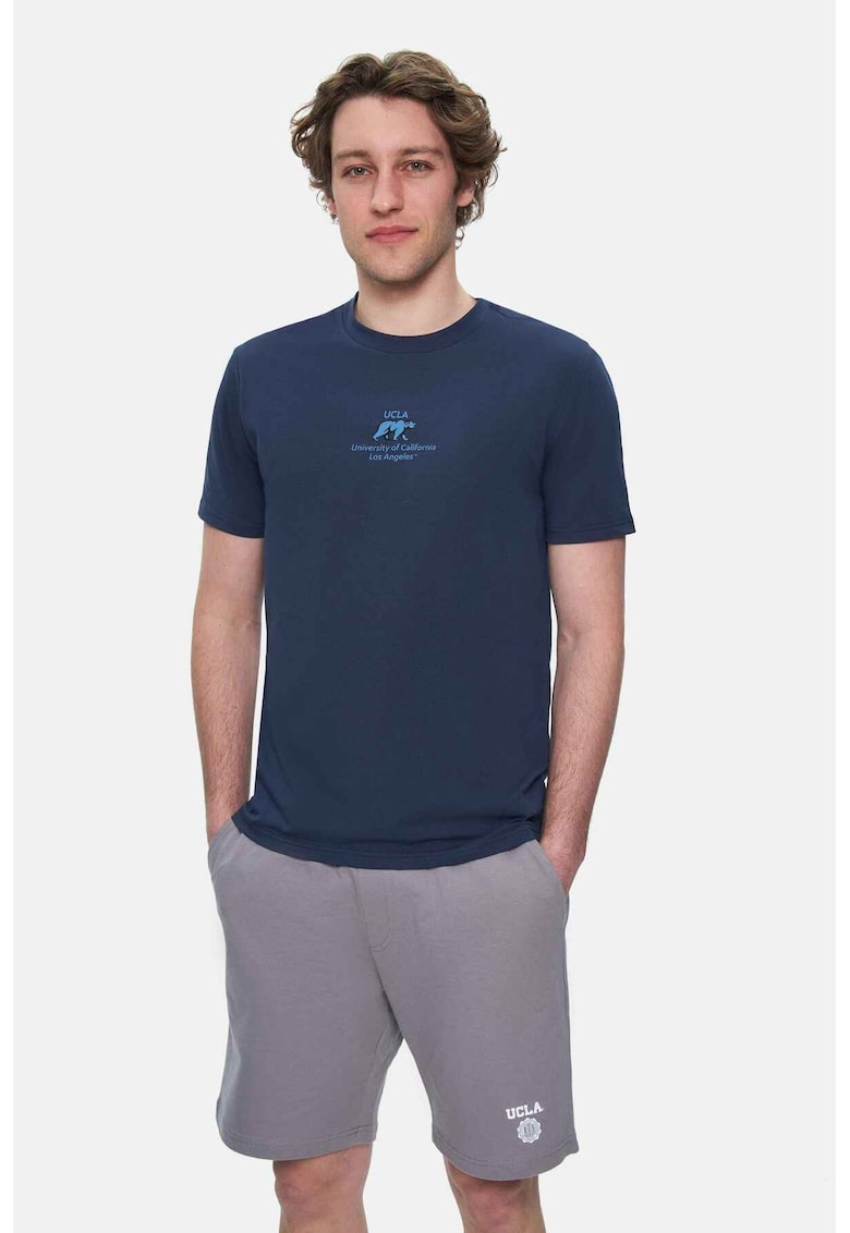 Tricou regular fit cu detaliu logo Fabio - Bleumarin