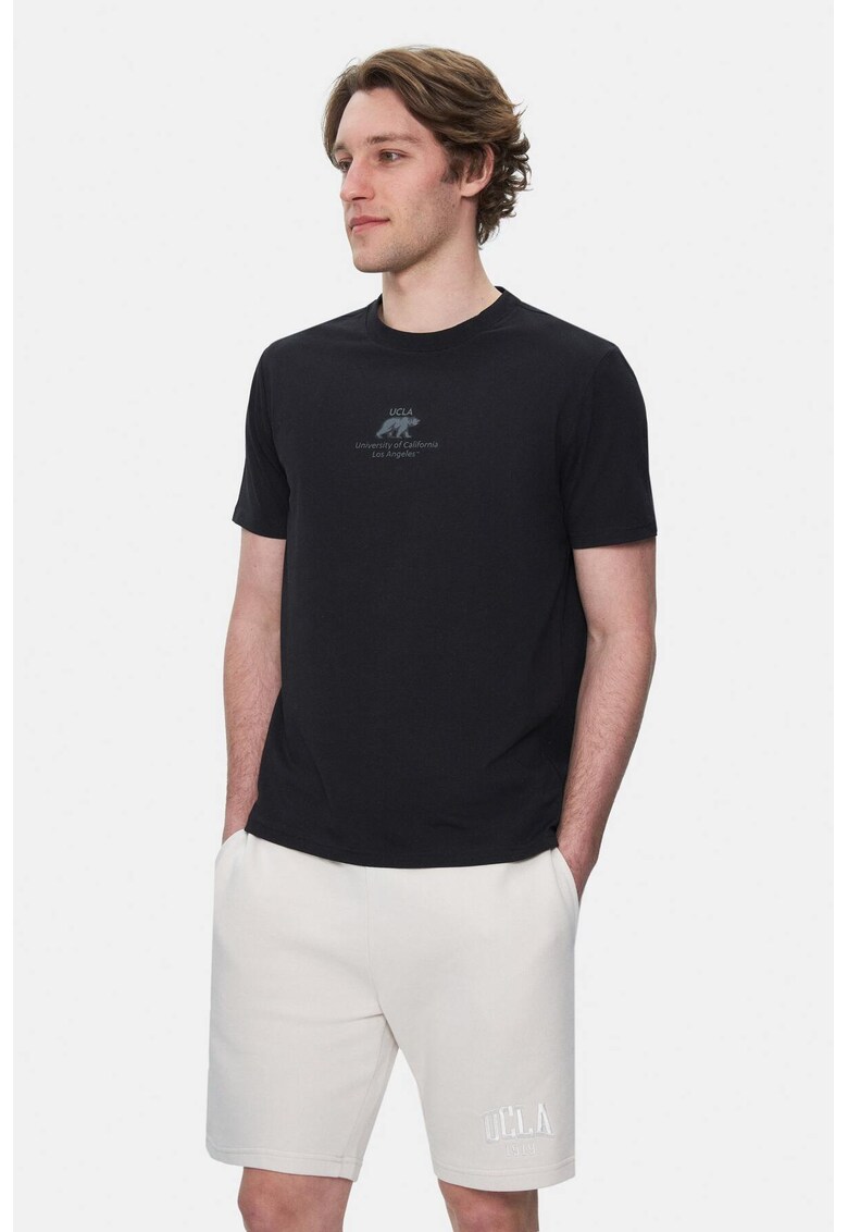 Tricou regular fit cu detaliu logo Fabio - Negru