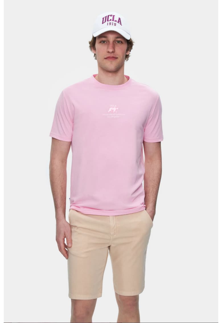 Tricou regular fit cu detaliu logo Fabio - Roz
