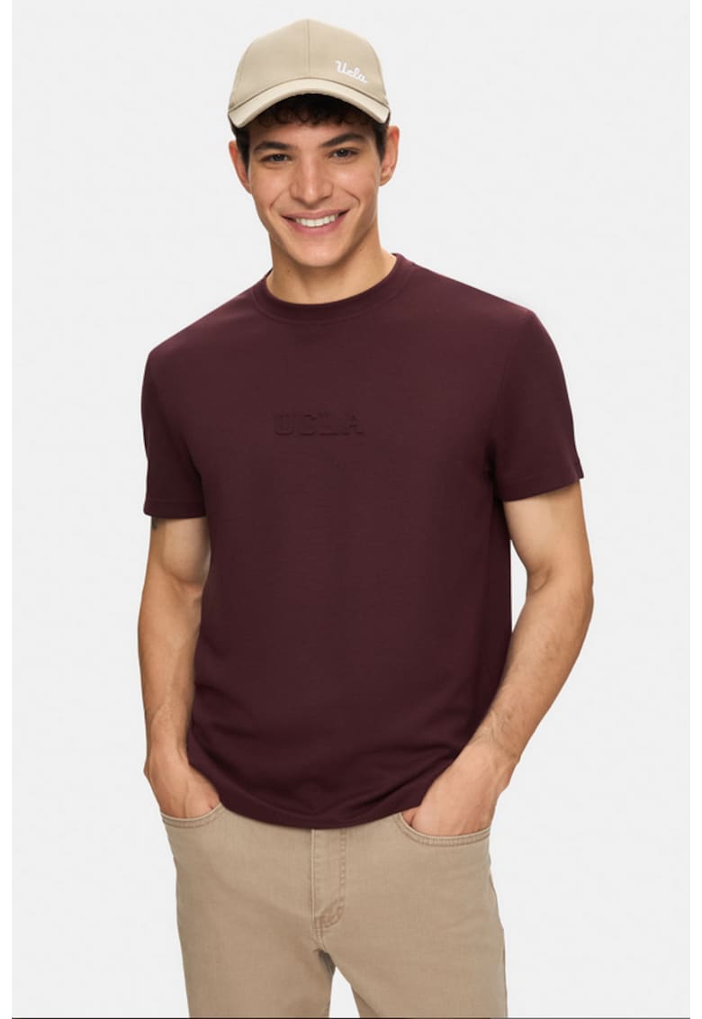 Tricou regular fit - decolteu la baza gatului - imprimeu cu logo - Rosu - CANARY