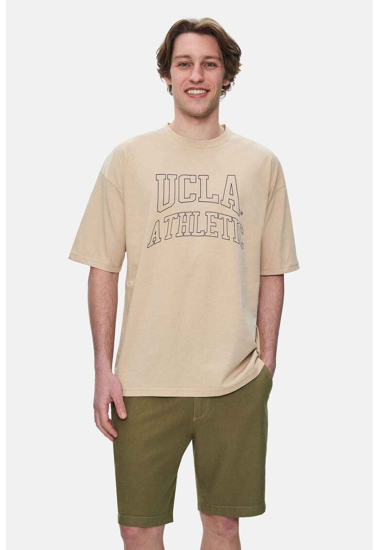 Tricou cu maneci cazute si imprimeu logo Webster - Bej