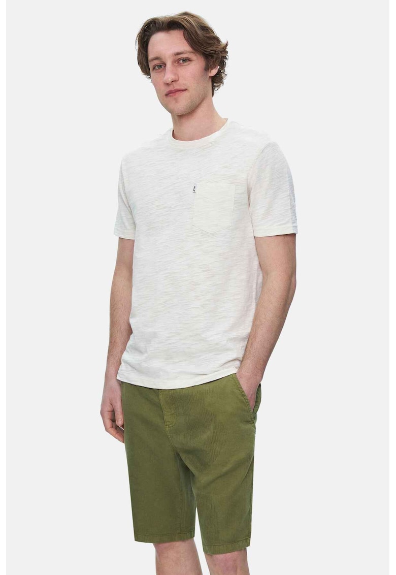 Tricou regular fit cu decolteu la baza gatului Caleb - Alb