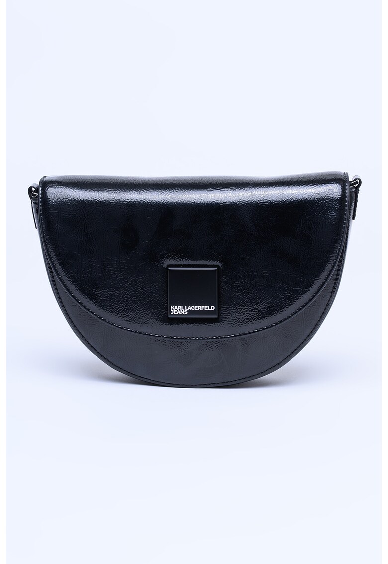 Geanta crossbody cu aspect peliculizat - Negru