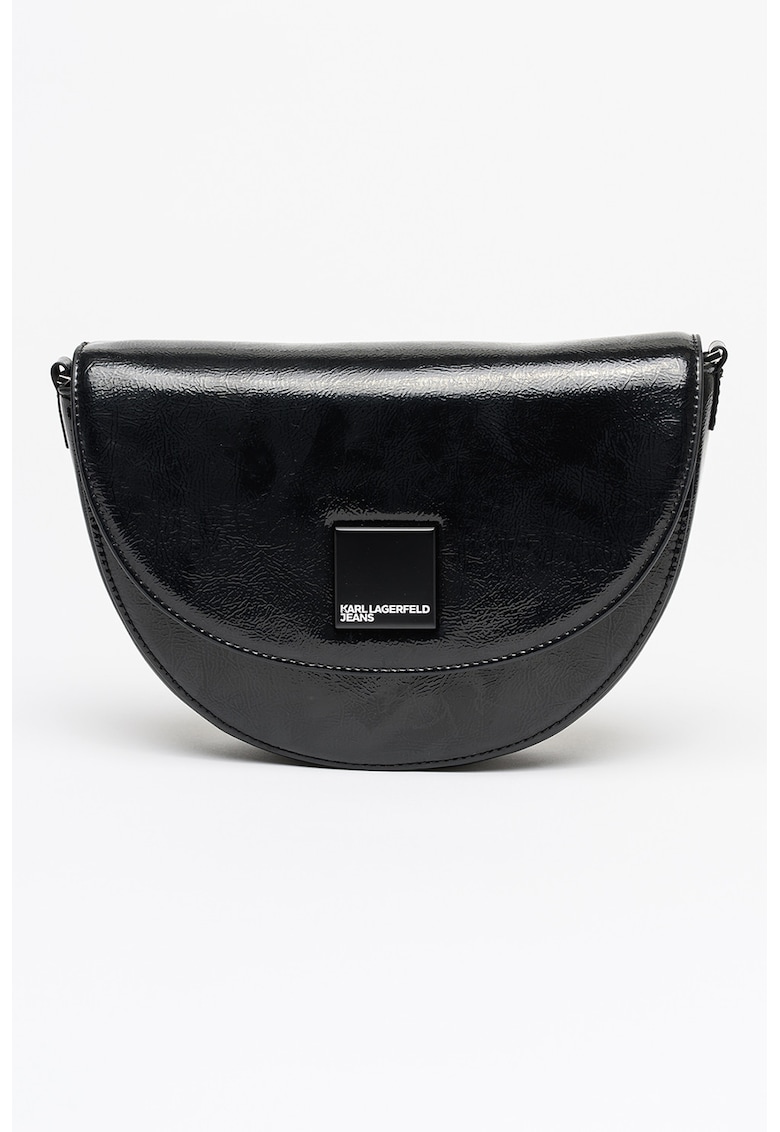 Geanta crossbody cu aspect peliculizat - Negru