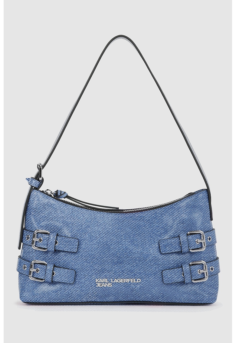 Geanta de umar din denim cu catarame decorative - Negru/Albastru deschis