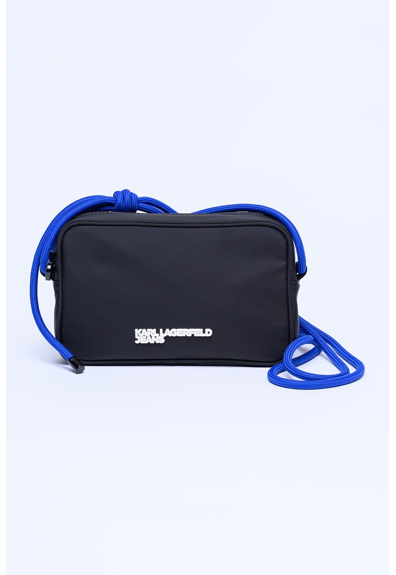 Geanta crossbody cu aplicatie logo - Negru/Albastru royal