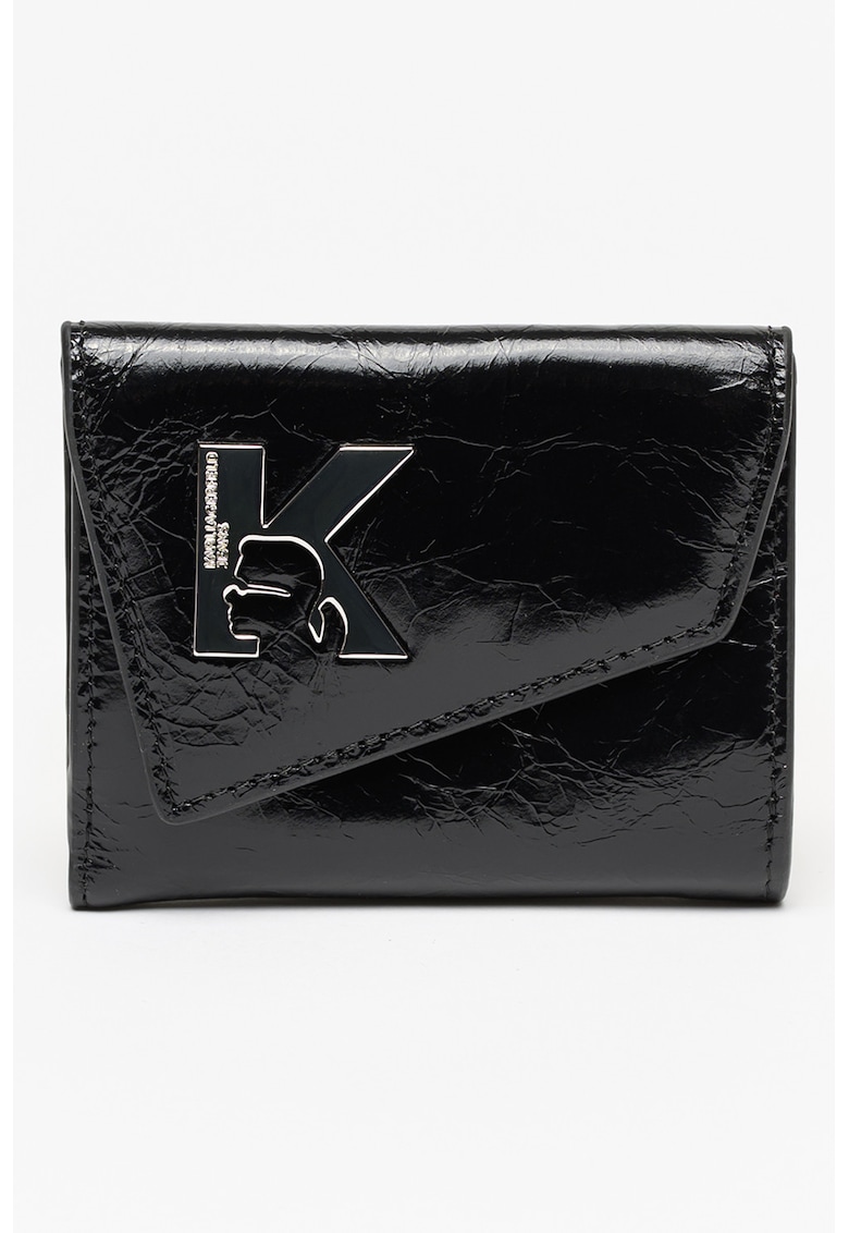 Portofel din piele cu logo metalic Geo - Negru