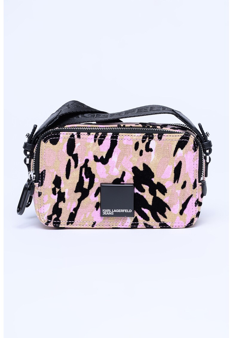Geanta crossbody cu model - Negru/Maro taupe/Roz