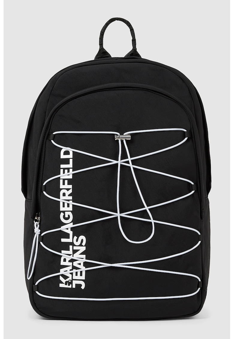 Rucsac cu fermoar si logo - Alb/Negru